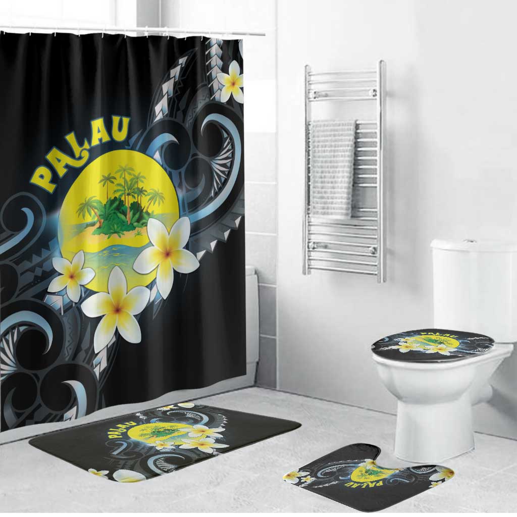 Palau United Nations Day Bathroom Set Polynesian Curves Plumeria LT05 Bathroom Set (4 pcs) Black - Polynesian Pride