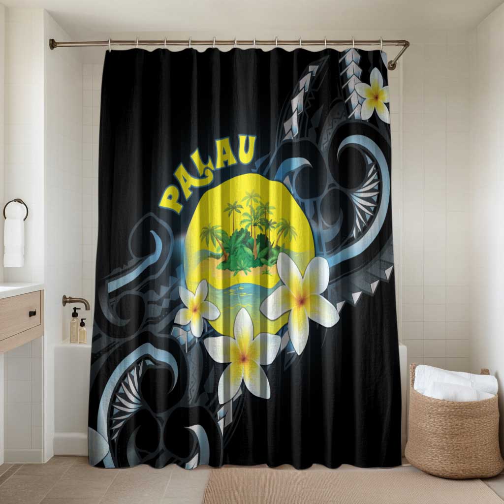 Palau United Nations Day Bathroom Set Polynesian Curves Plumeria LT05 Shower Curtain Only Black - Polynesian Pride