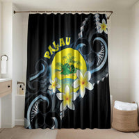 Palau United Nations Day Bathroom Set Polynesian Curves Plumeria LT05 Shower Curtain Only Black - Polynesian Pride