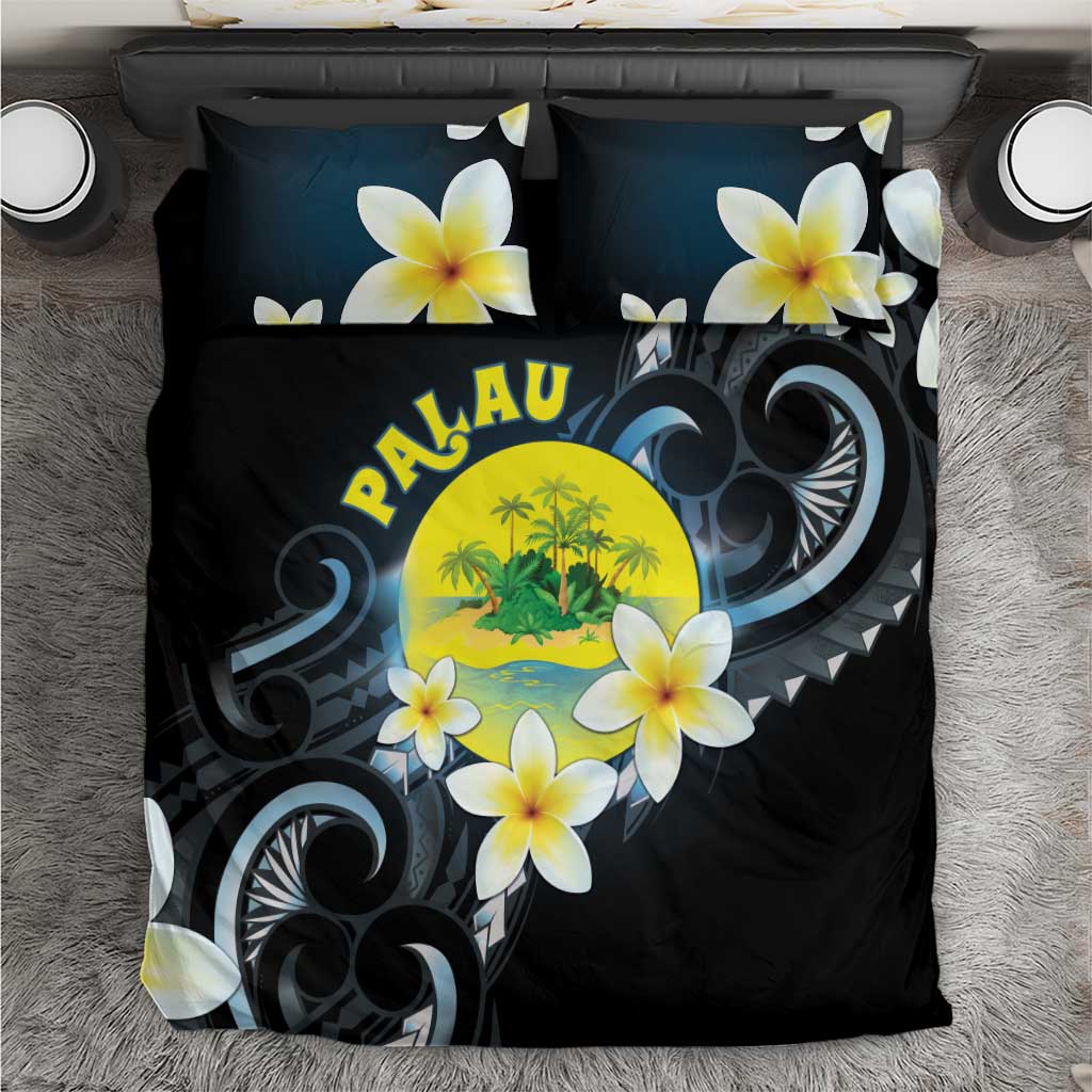 Palau United Nations Day Bedding Set Polynesian Curves Plumeria LT05 Black - Polynesian Pride