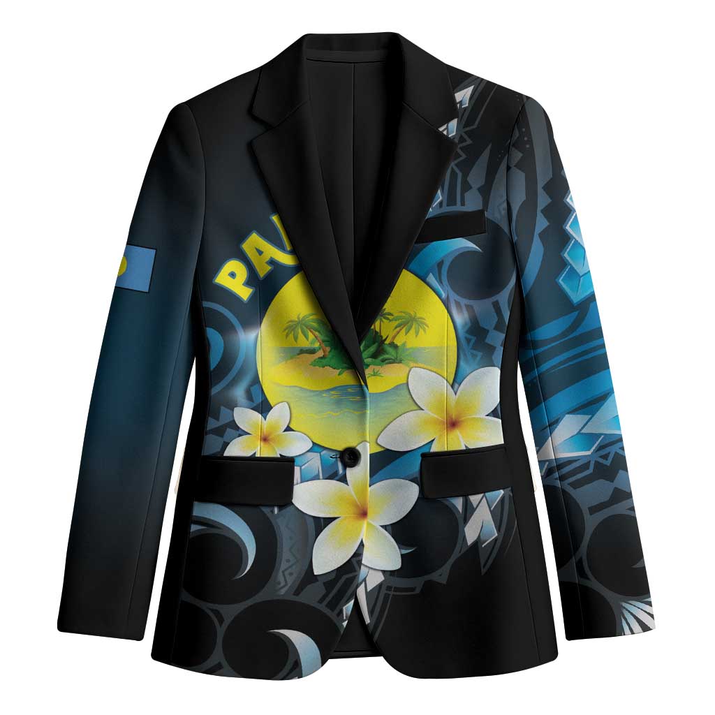 Palau United Nations Day Blazer Polynesian Curves Plumeria LT05 Unisex Black - Polynesian Pride