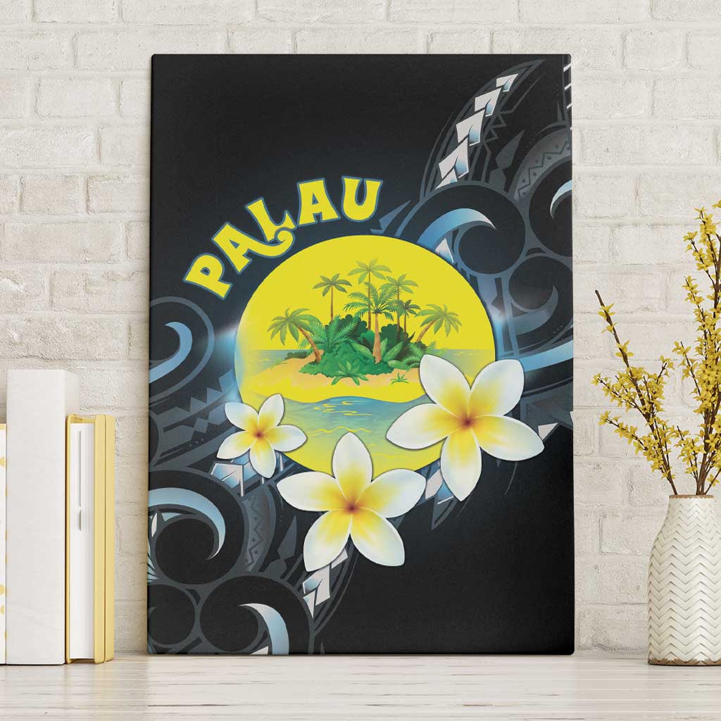 Palau United Nations Day Canvas Wall Art Polynesian Curves Plumeria LT05 Without Frame Black - Polynesian Pride