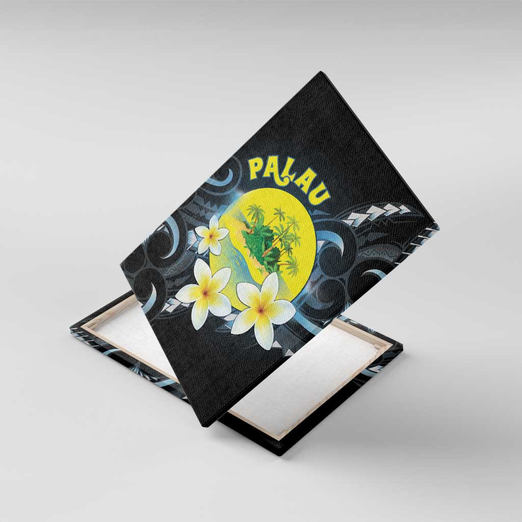 Palau United Nations Day Canvas Wall Art Polynesian Curves Plumeria LT05 With Frame Black - Polynesian Pride