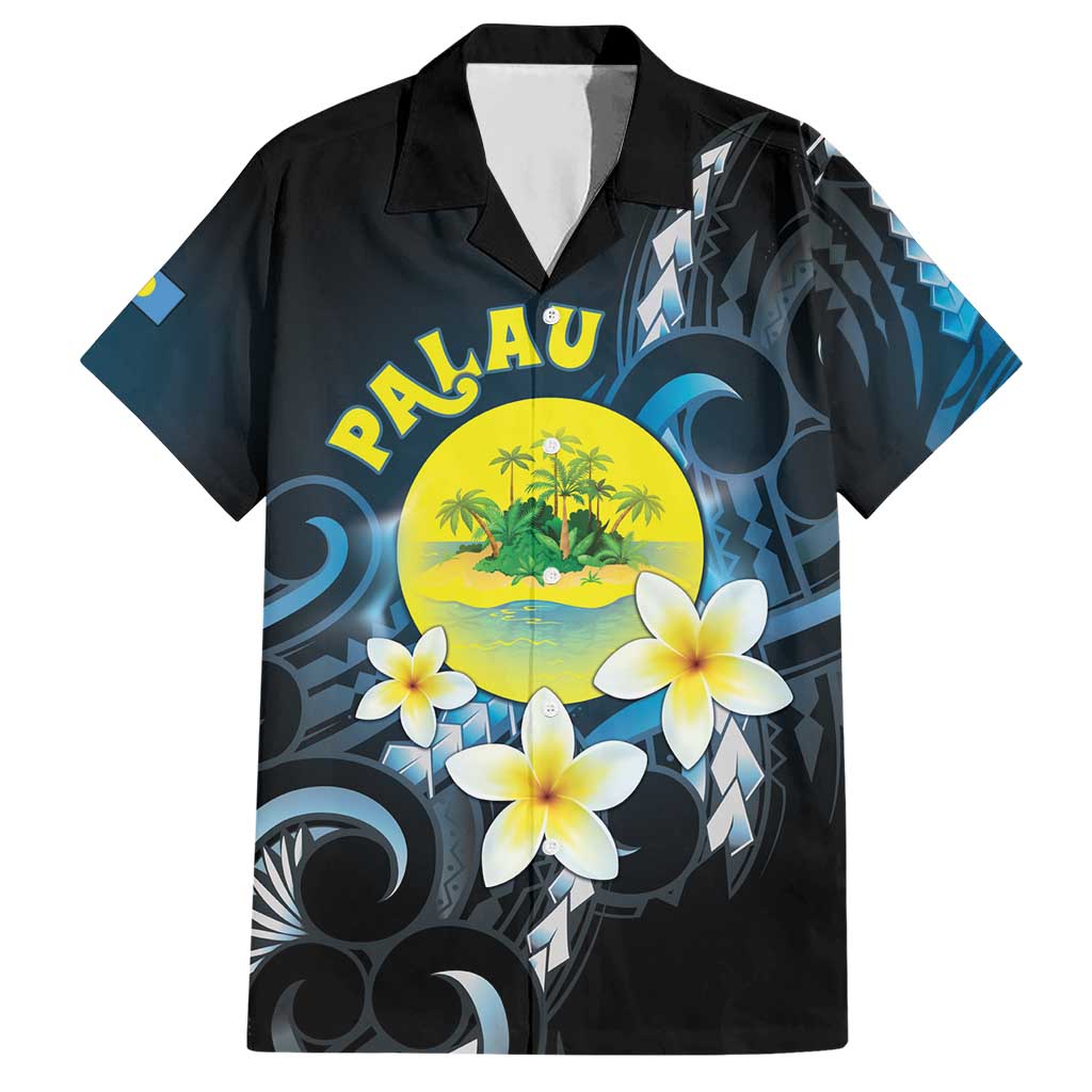 Palau United Nations Day Hawaiian Shirt Polynesian Curves Plumeria LT05 Black - Polynesian Pride