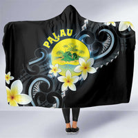 Palau United Nations Day Hooded Blanket Polynesian Curves Plumeria LT05 One Size Black - Polynesian Pride