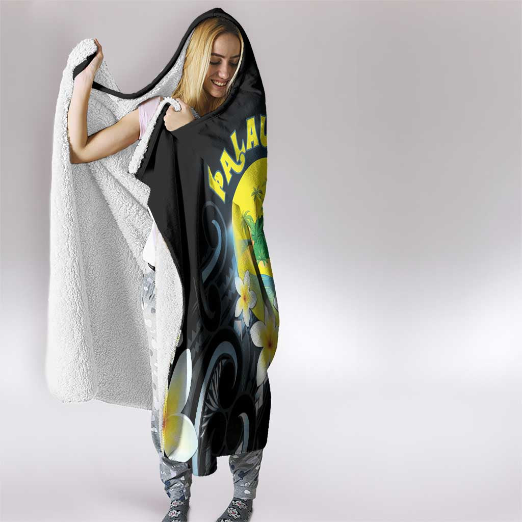 Palau United Nations Day Hooded Blanket Polynesian Curves Plumeria LT05 - Polynesian Pride