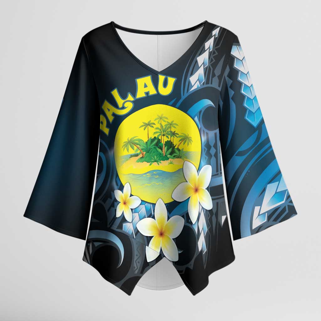 Palau United Nations Day Kimono Sleeve Blouse Polynesian Curves Plumeria LT05 Female Black - Polynesian Pride