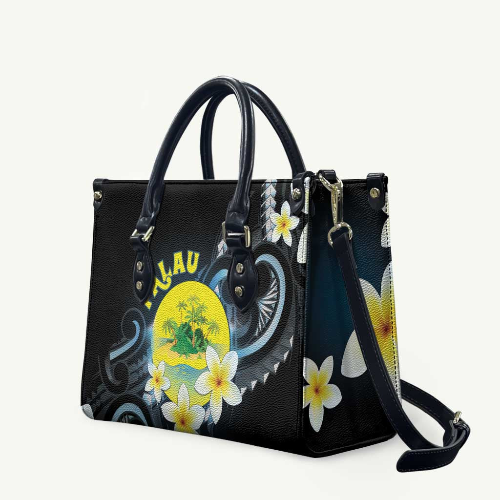 Palau United Nations Day Leather Bag Polynesian Curves Plumeria LT05 Black - Polynesian Pride