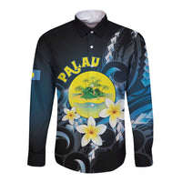 Palau United Nations Day Long Sleeve Button Shirt Polynesian Curves Plumeria LT05 Unisex Black - Polynesian Pride