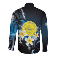 Palau United Nations Day Long Sleeve Button Shirt Polynesian Curves Plumeria LT05 - Polynesian Pride