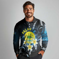 Palau United Nations Day Long Sleeve Polo Shirt Polynesian Curves Plumeria LT05 - Polynesian Pride