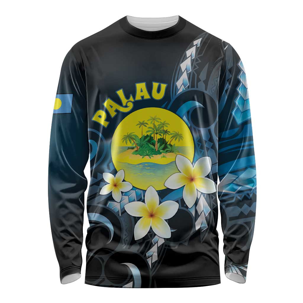Palau United Nations Day Long Sleeve Shirt Polynesian Curves Plumeria LT05 Unisex Black - Polynesian Pride