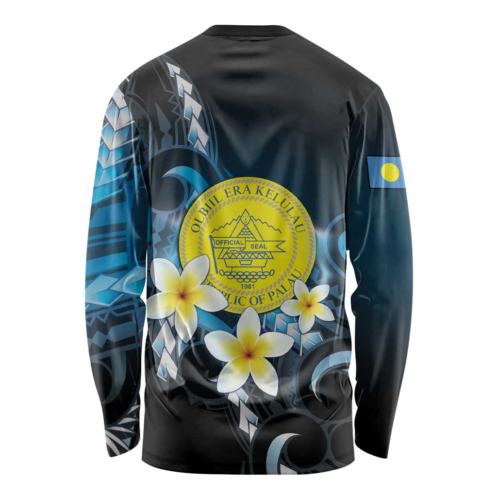 Palau United Nations Day Long Sleeve Shirt Polynesian Curves Plumeria LT05 - Polynesian Pride