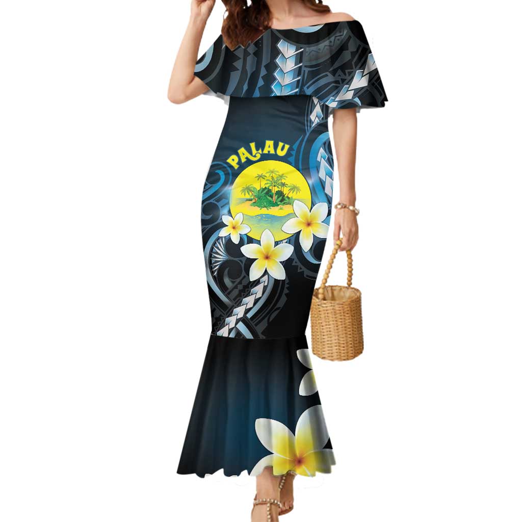 Palau United Nations Day Mermaid Dress Polynesian Curves Plumeria LT05 Women Black - Polynesian Pride