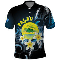 Palau United Nations Day Polo Shirt Polynesian Curves Plumeria LT05 Black - Polynesian Pride