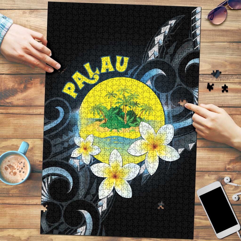 Palau United Nations Day Puzzle Polynesian Curves Plumeria LT05 Black - Polynesian Pride