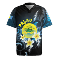Palau United Nations Day Rugby Jersey Polynesian Curves Plumeria LT05 Black - Polynesian Pride