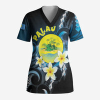 Palau United Nations Day Scrub Top Polynesian Curves Plumeria LT05 Adult Black - Polynesian Pride