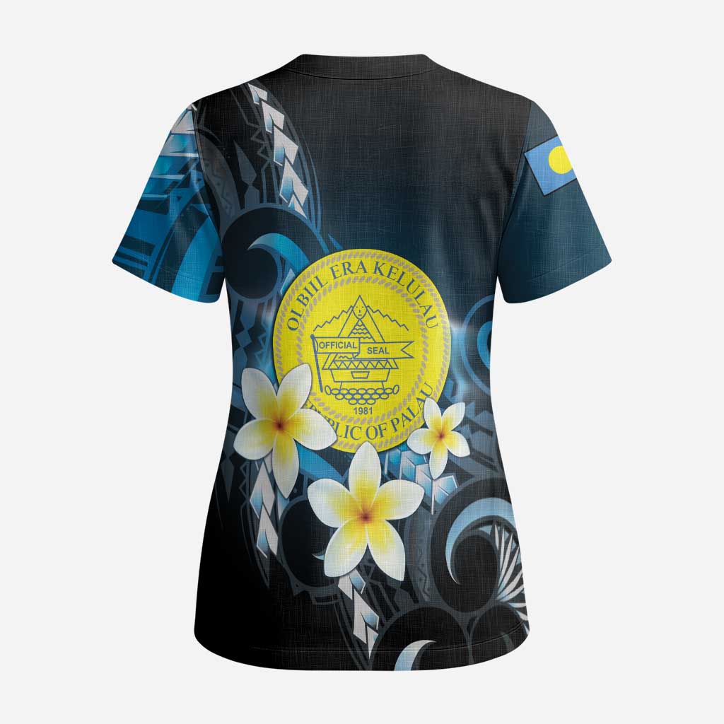 Palau United Nations Day Scrub Top Polynesian Curves Plumeria LT05 - Polynesian Pride