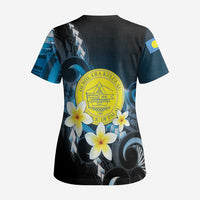 Palau United Nations Day Scrub Top Polynesian Curves Plumeria LT05 - Polynesian Pride