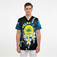Palau United Nations Day Scrub Top Polynesian Curves Plumeria LT05 - Polynesian Pride