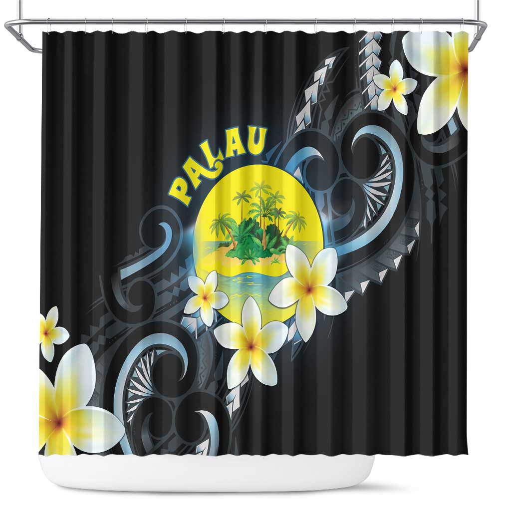 Palau United Nations Day Shower Curtain Polynesian Curves Plumeria LT05 Black - Polynesian Pride