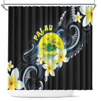 Palau United Nations Day Shower Curtain Polynesian Curves Plumeria LT05 Black - Polynesian Pride