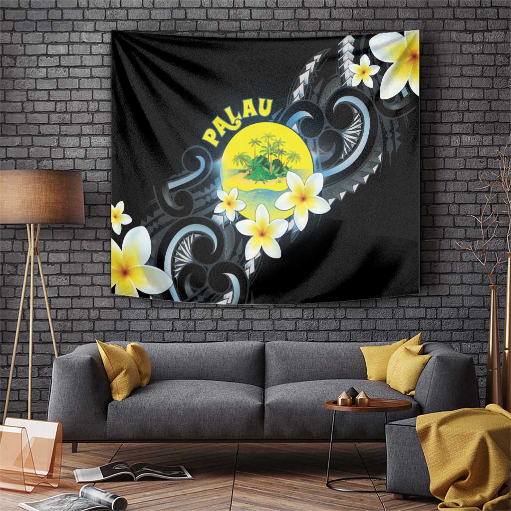 Palau United Nations Day Tapestry Polynesian Curves Plumeria LT05 Black - Polynesian Pride