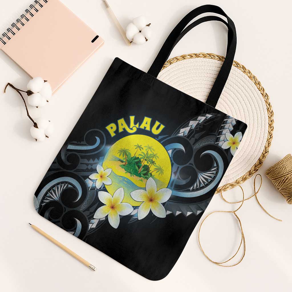 Palau United Nations Day Tote Bag Polynesian Curves Plumeria LT05 Black Strap One Size Black - Polynesian Pride
