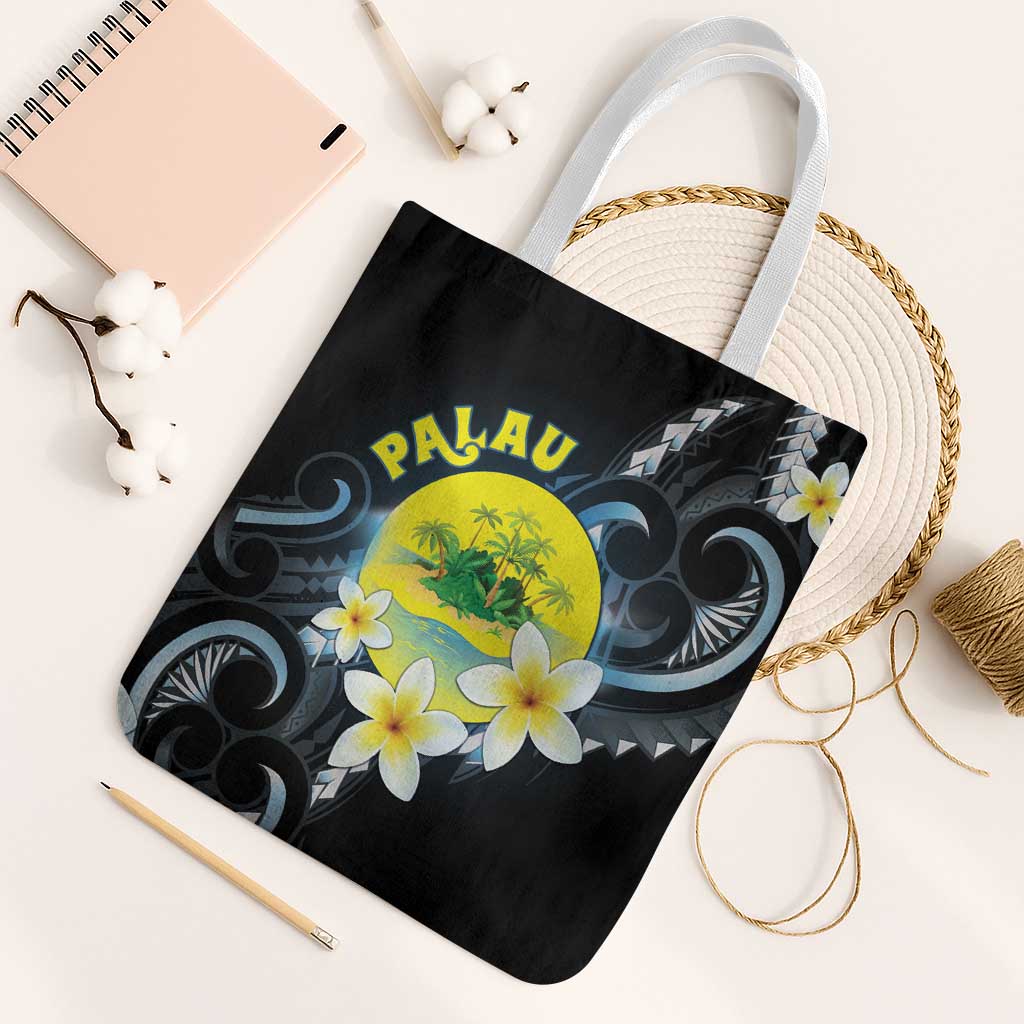 Palau United Nations Day Tote Bag Polynesian Curves Plumeria LT05 White Strap One Size Black - Polynesian Pride