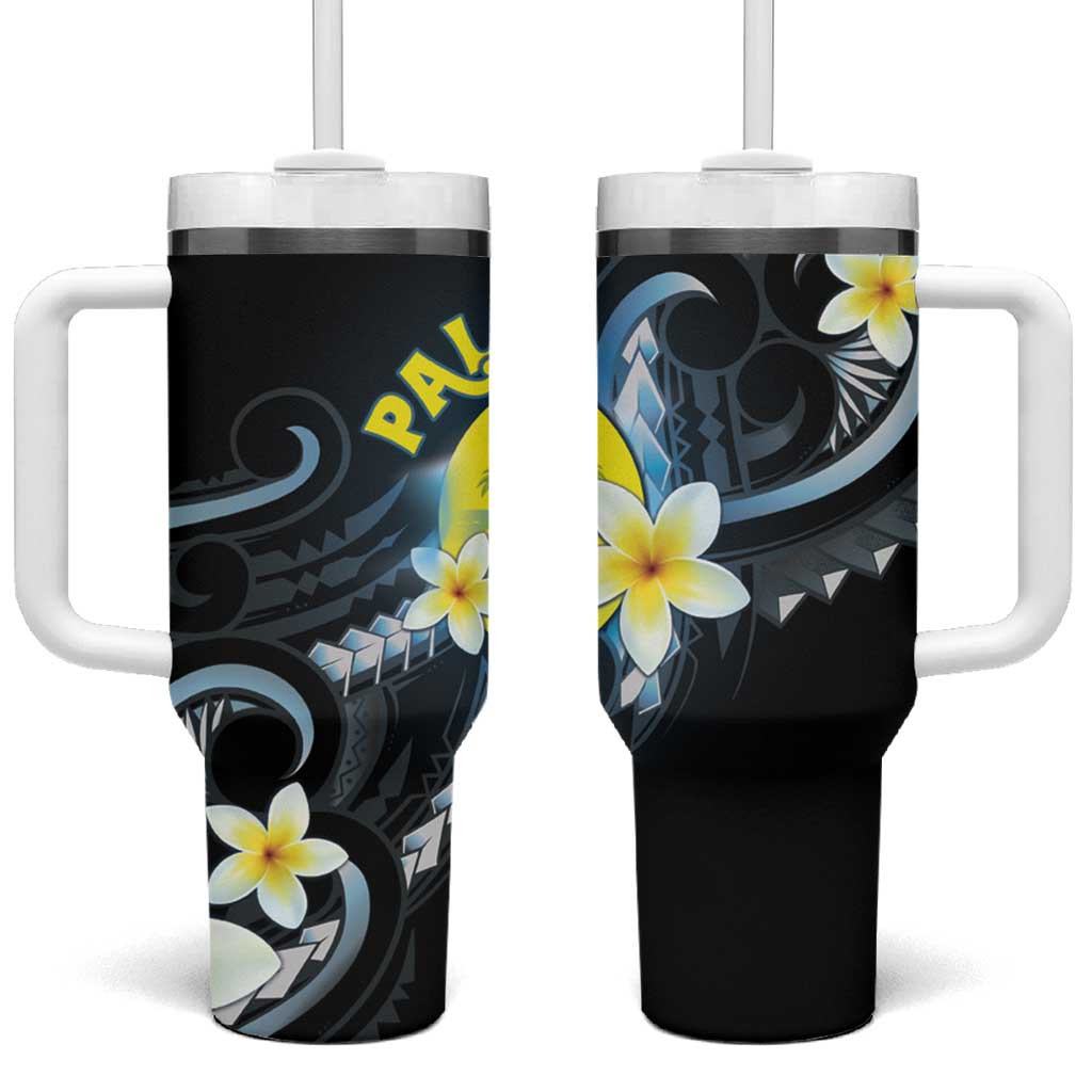 Palau United Nations Day Tumbler With Handle Polynesian Curves Plumeria LT05 One Size: 40 oz Black - Polynesian Pride