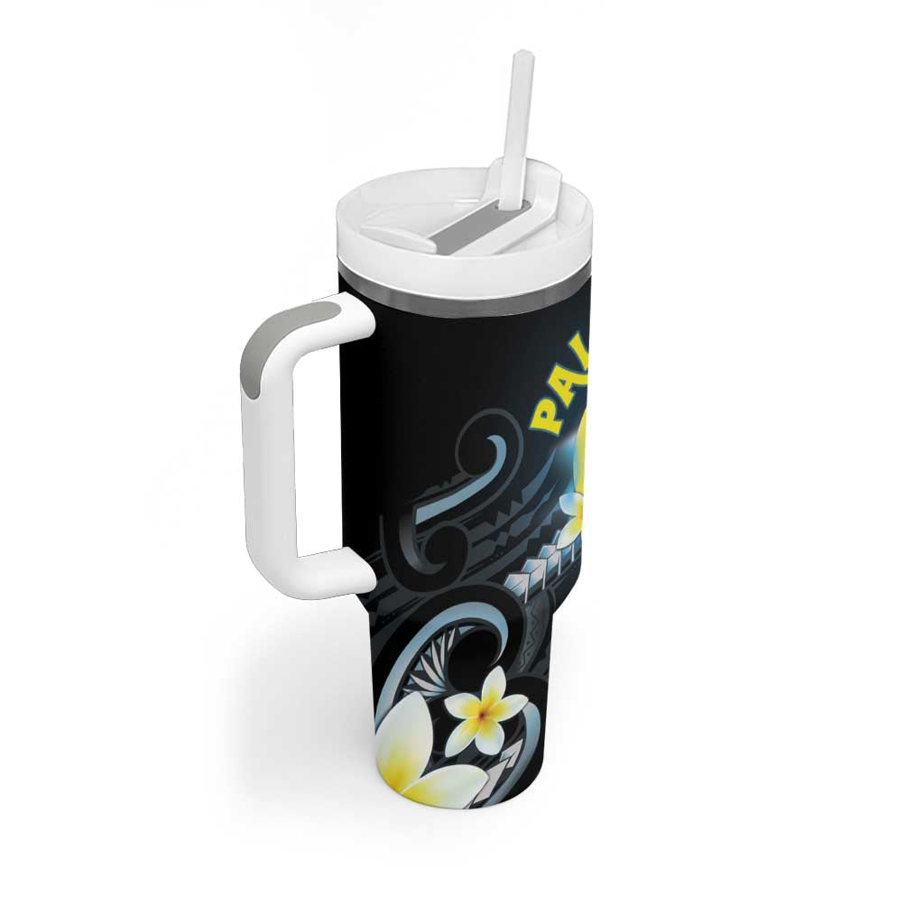 Palau United Nations Day Tumbler With Handle Polynesian Curves Plumeria LT05 - Polynesian Pride