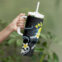 Palau United Nations Day Tumbler With Handle Polynesian Curves Plumeria LT05 - Polynesian Pride