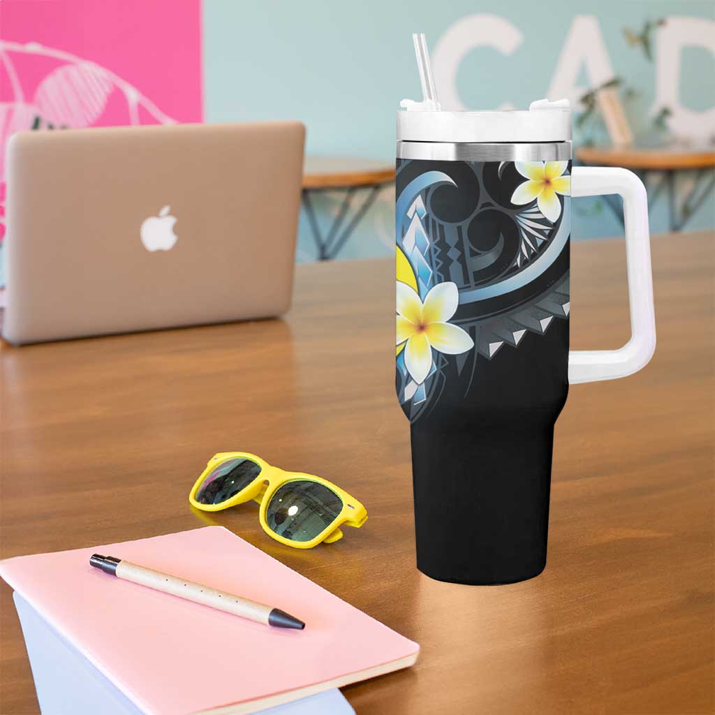 Palau United Nations Day Tumbler With Handle Polynesian Curves Plumeria LT05 - Polynesian Pride
