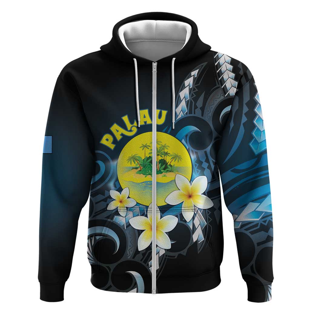 Palau United Nations Day Zip Hoodie Polynesian Curves Plumeria LT05 Zip Hoodie Black - Polynesian Pride