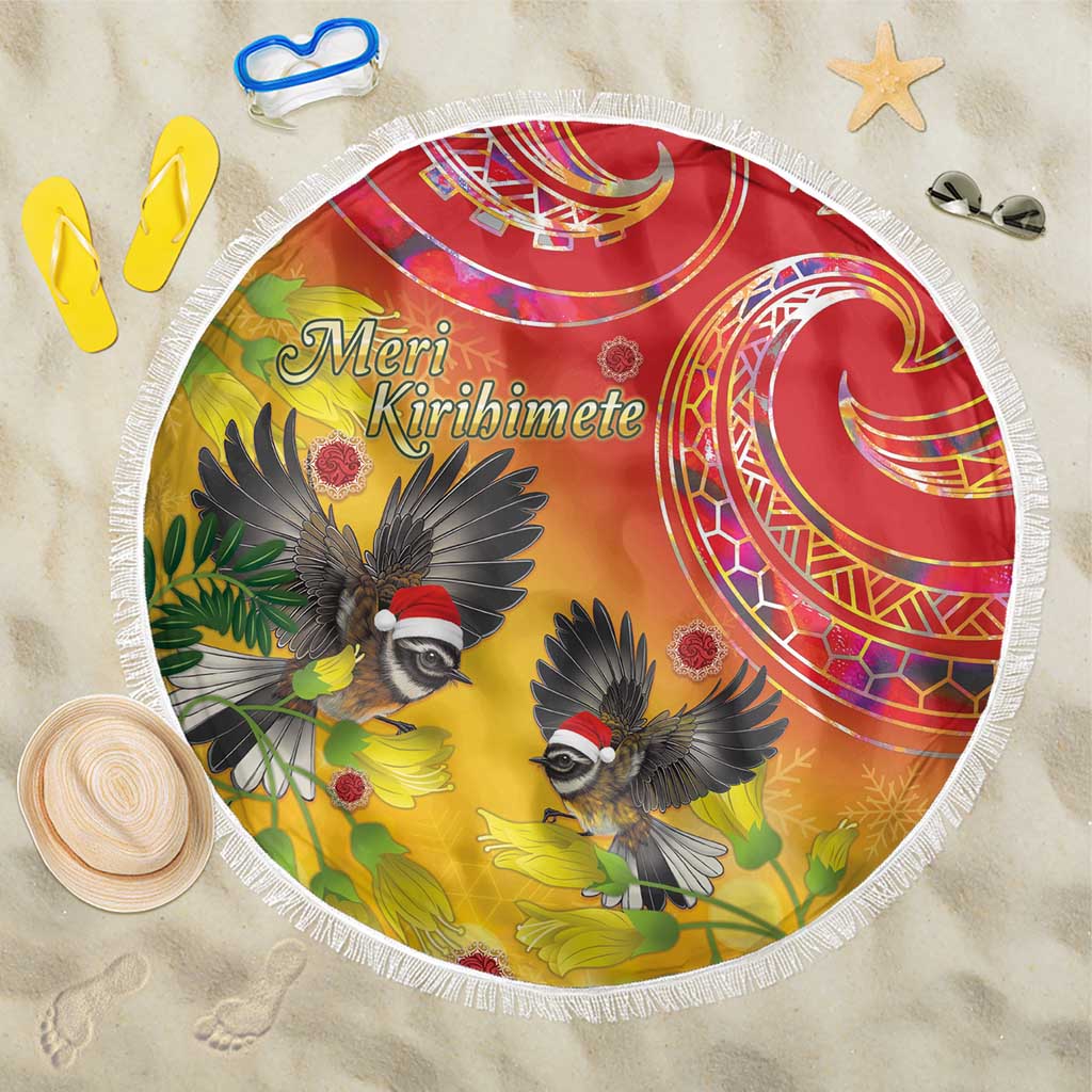 New Zealand Piwakawaka Christmas Beach Blanket With Maori Pattern LT05 One Size 150cm Yellow - Polynesian Pride