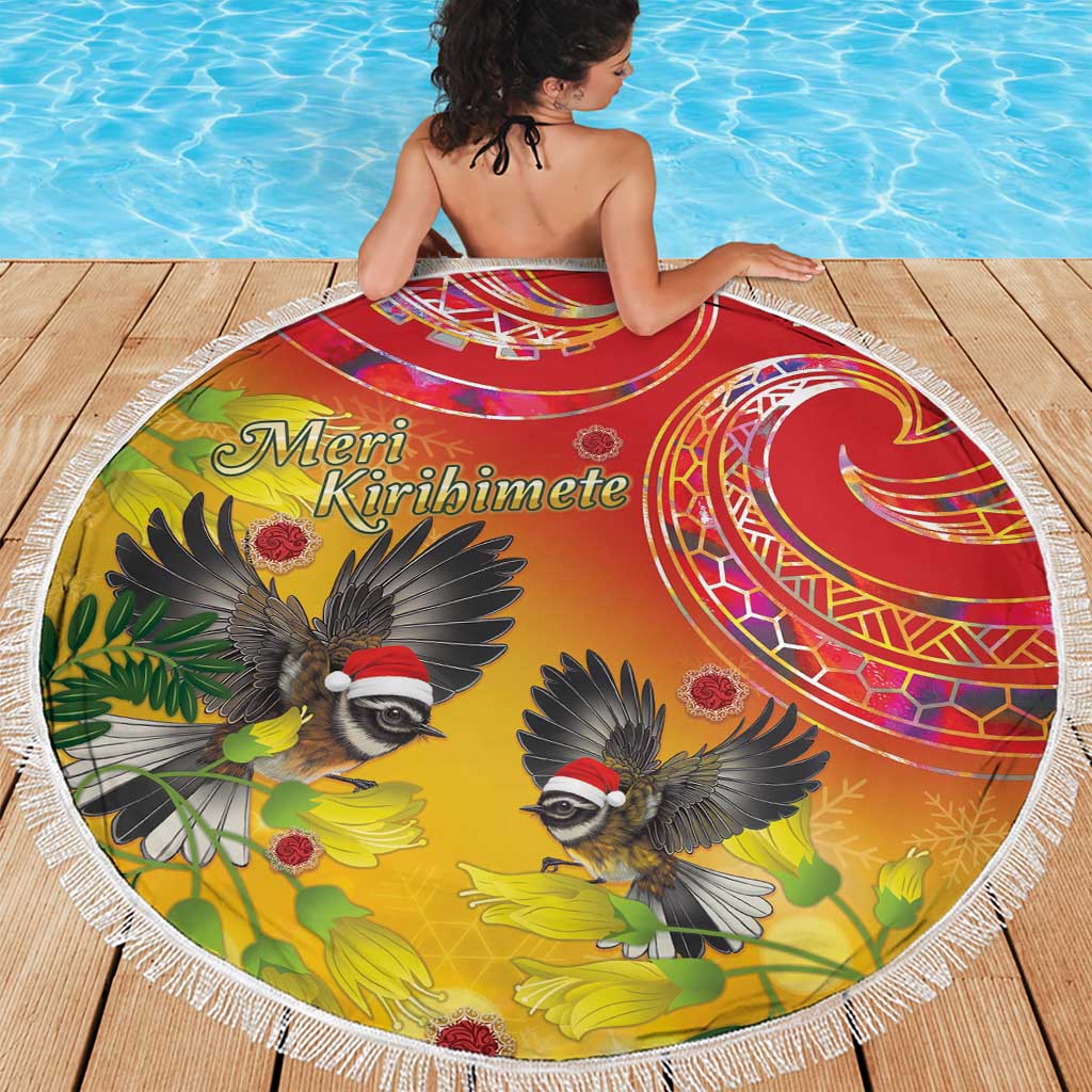 New Zealand Piwakawaka Christmas Beach Blanket With Maori Pattern LT05 - Polynesian Pride
