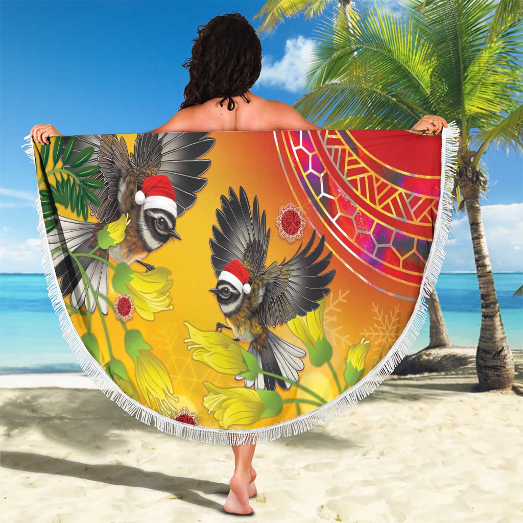 New Zealand Piwakawaka Christmas Beach Blanket With Maori Pattern LT05 - Polynesian Pride