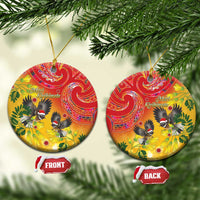 New Zealand Piwakawaka Christmas Ceramic Ornament With Maori Pattern LT05 Circle Yellow - Polynesian Pride