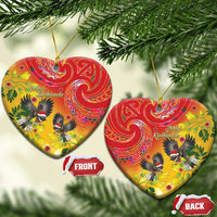 New Zealand Piwakawaka Christmas Ceramic Ornament With Maori Pattern LT05 Heart Yellow - Polynesian Pride