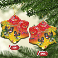 New Zealand Piwakawaka Christmas Ceramic Ornament With Maori Pattern LT05 Snow Flake Yellow - Polynesian Pride