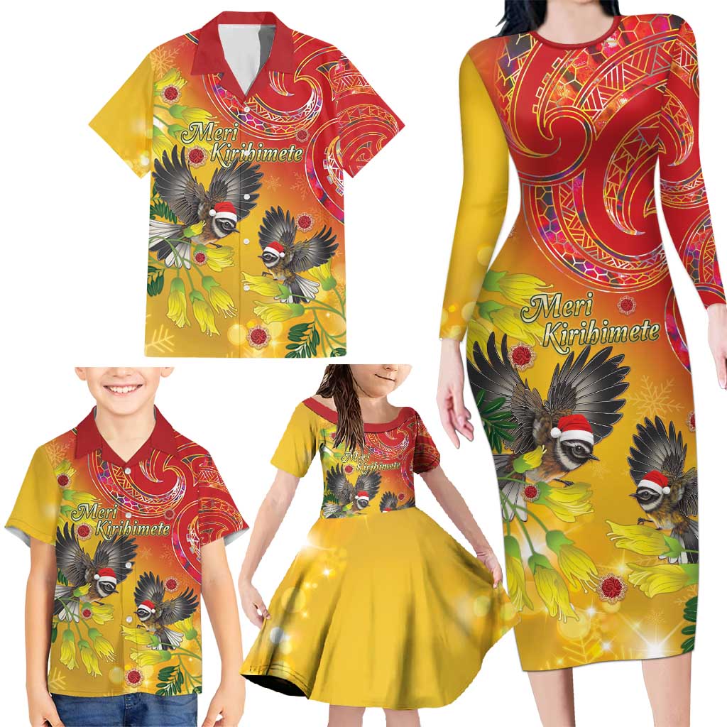 New Zealand Piwakawaka Christmas Family Matching Long Sleeve Bodycon Dress and Hawaiian Shirt With Maori Pattern