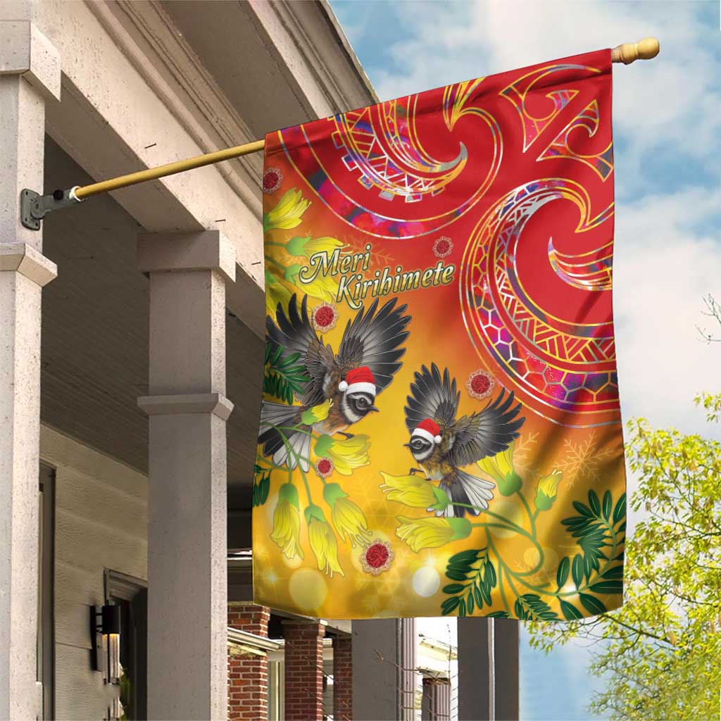 New Zealand Piwakawaka Christmas Garden Flag With Maori Pattern LT05 House Flag Yellow - Polynesian Pride