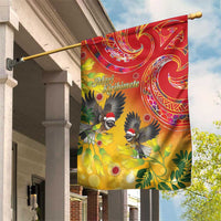 New Zealand Piwakawaka Christmas Garden Flag With Maori Pattern LT05 House Flag Yellow - Polynesian Pride