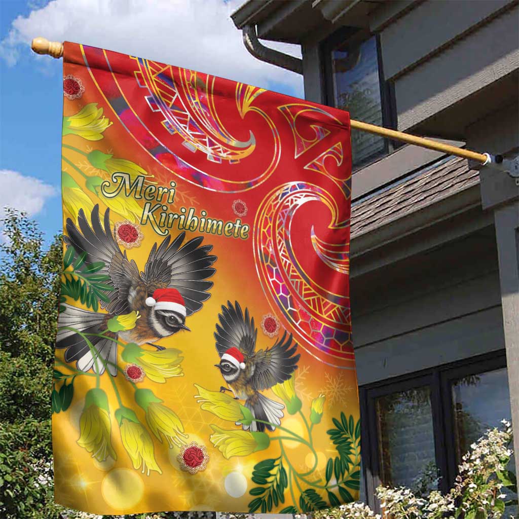 New Zealand Piwakawaka Christmas Garden Flag With Maori Pattern LT05 - Polynesian Pride
