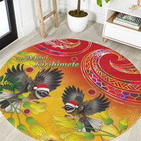 New Zealand Piwakawaka Christmas Round Carpet With Maori Pattern LT05 Yellow - Polynesian Pride