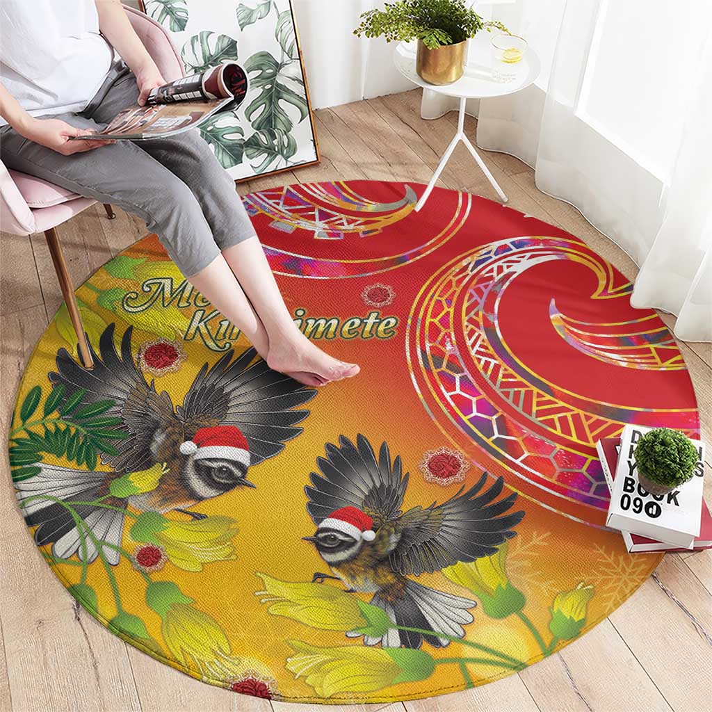 New Zealand Piwakawaka Christmas Round Carpet With Maori Pattern LT05 - Polynesian Pride