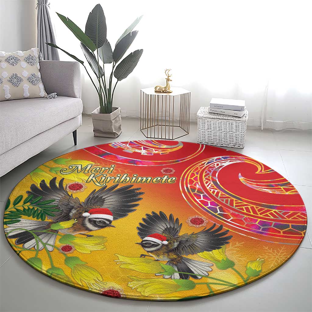 New Zealand Piwakawaka Christmas Round Carpet With Maori Pattern LT05 - Polynesian Pride