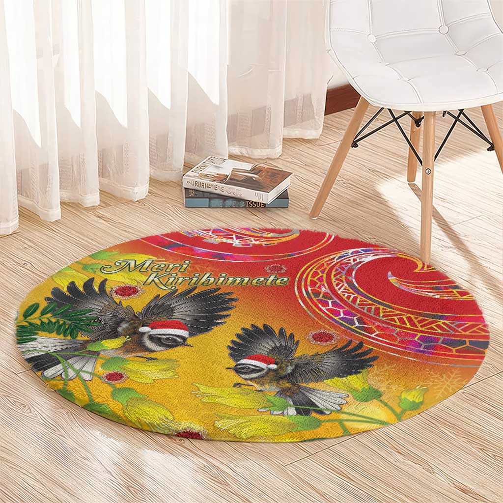New Zealand Piwakawaka Christmas Round Carpet With Maori Pattern LT05 - Polynesian Pride