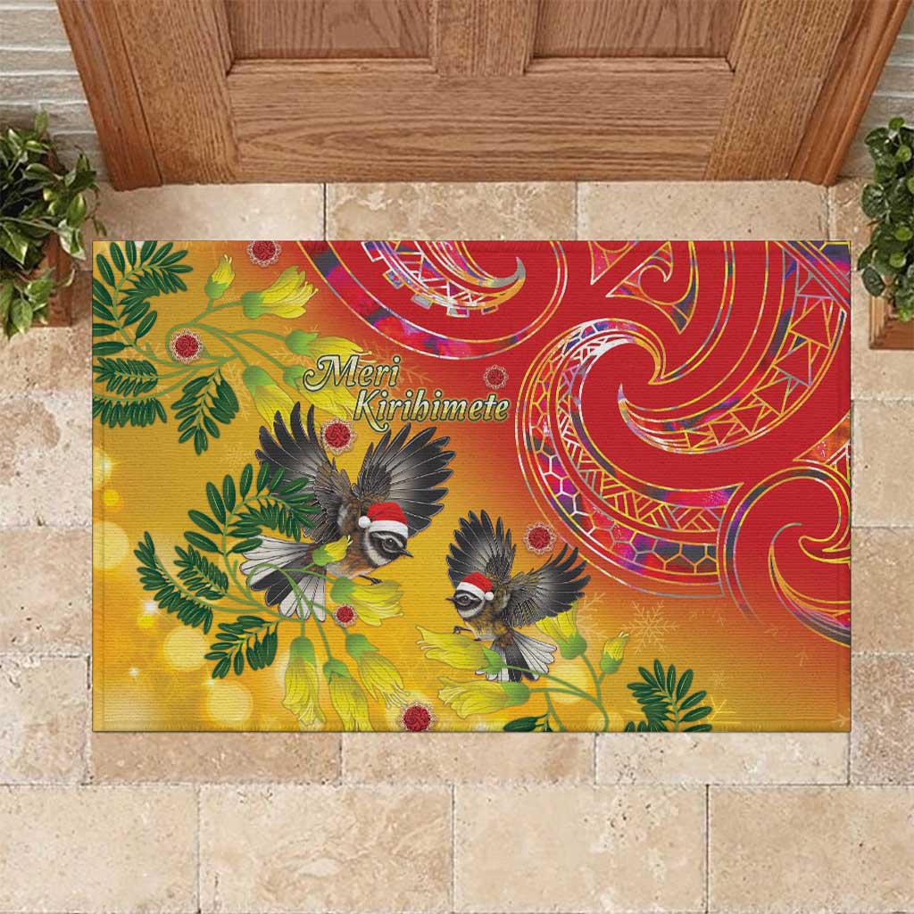 New Zealand Piwakawaka Christmas Rubber Doormat With Maori Pattern LT05 Yellow - Polynesian Pride